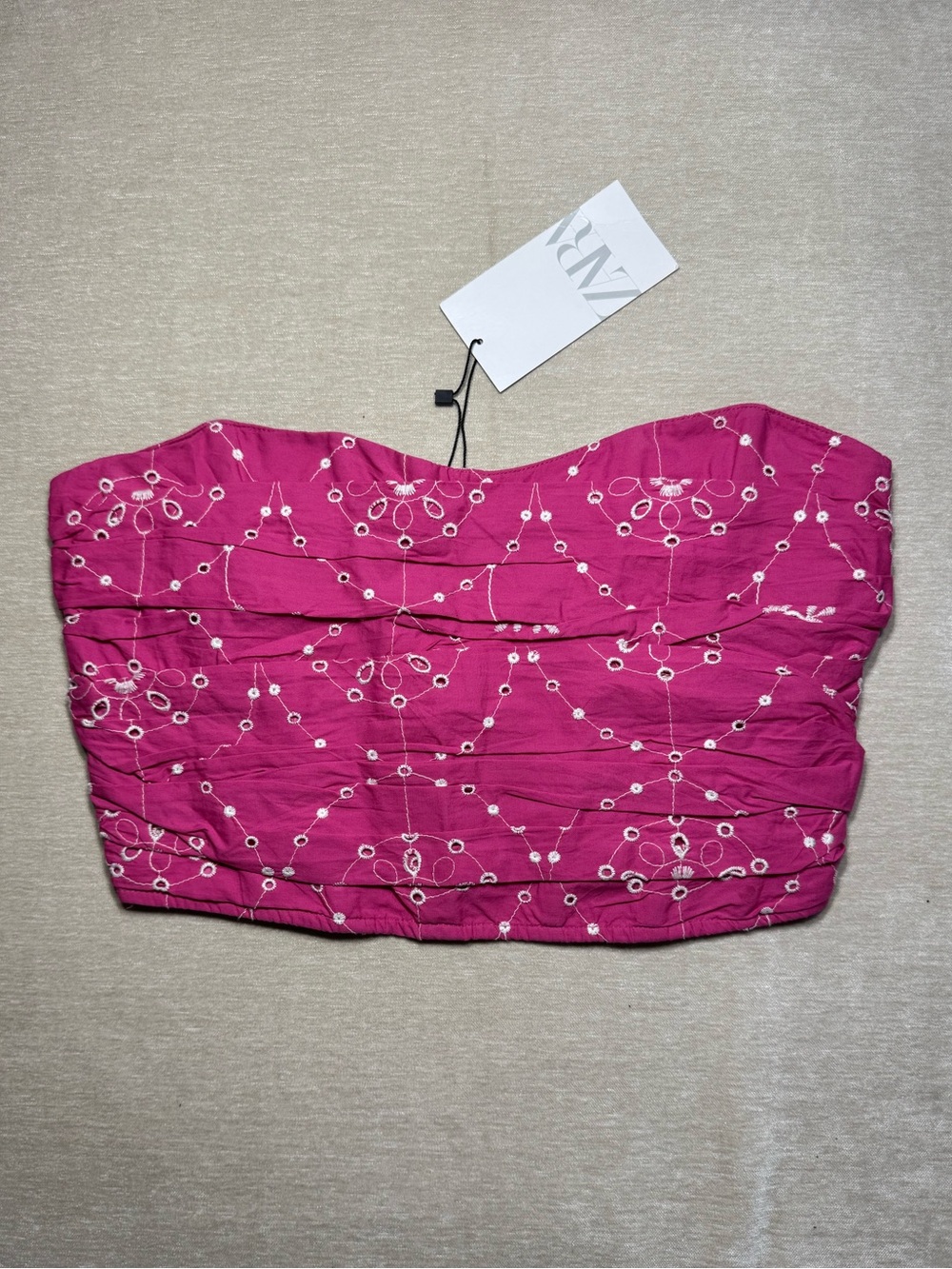 Zara Pink & White Strapless Top | L